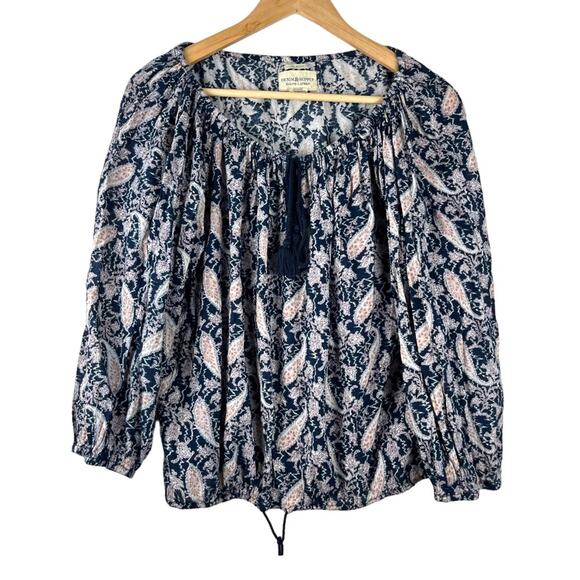 Denim & Supply Ralph Lauren Women's Blue Paisley Tassel-tie Boho Top Small - Picture 2 of 12